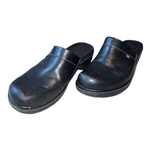 ECCO Womens Slip On Clog Mules Wedge Sandals Black Leather Casual Walking